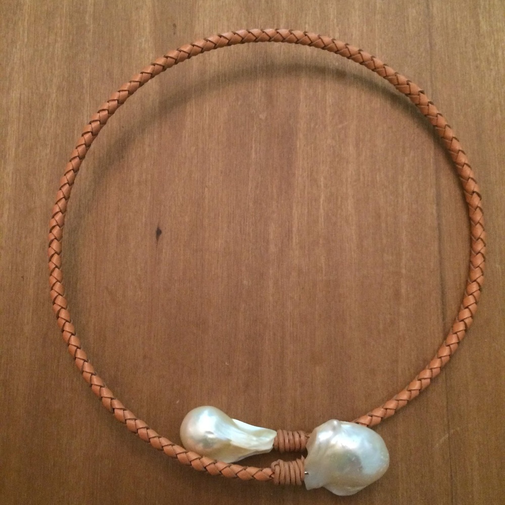 Leather and Mother of Pearl Choker